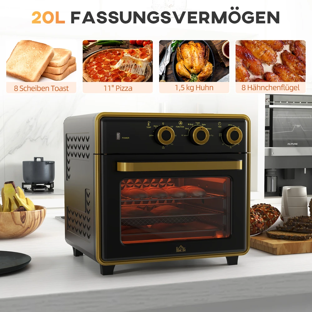 Elektrinė krosnelė Aosom Mini orkaitė, 20 l, 1400 W, juoda+auksinė