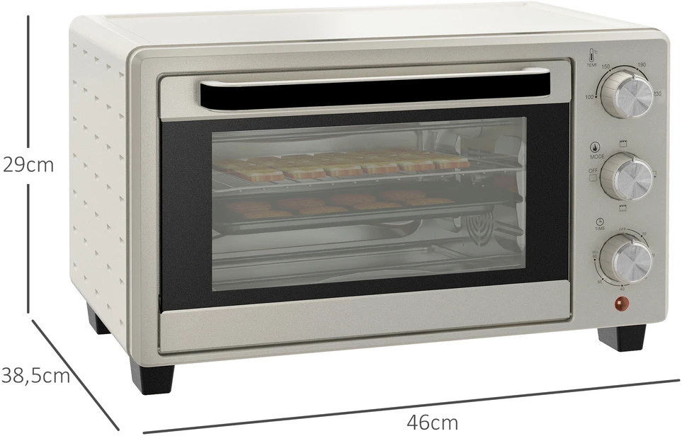 Elektrinė krosnelė Aosom Mini orkaitė, 21 l, 1400 W, kreminė balta, nerūdijantis plienas