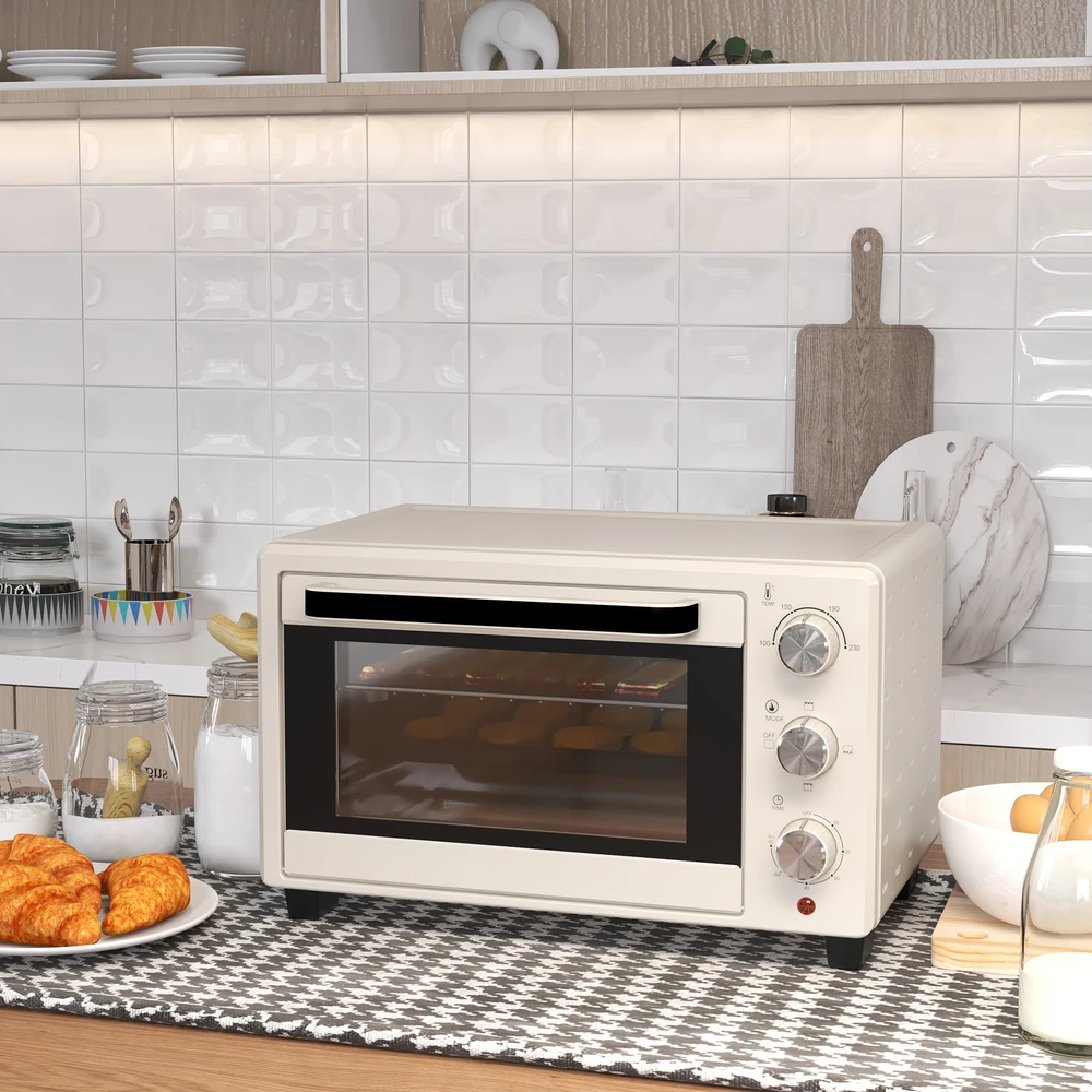 Elektrinė krosnelė Aosom Mini orkaitė, 21 l, 1400 W, kreminė balta, nerūdijantis plienas