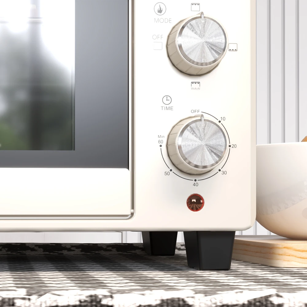 Elektrinė krosnelė Aosom Mini orkaitė, 21 l, 1400 W, kreminė balta, nerūdijantis plienas