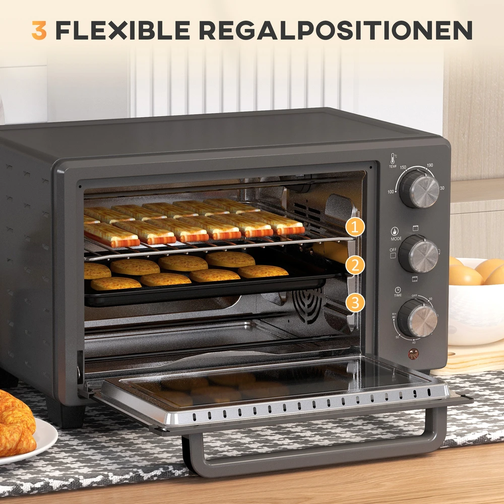 Elektrinė krosnelė Aosom Mini orkaitė, 21 l, 1400 W, pilka, nerūdijančio plieno