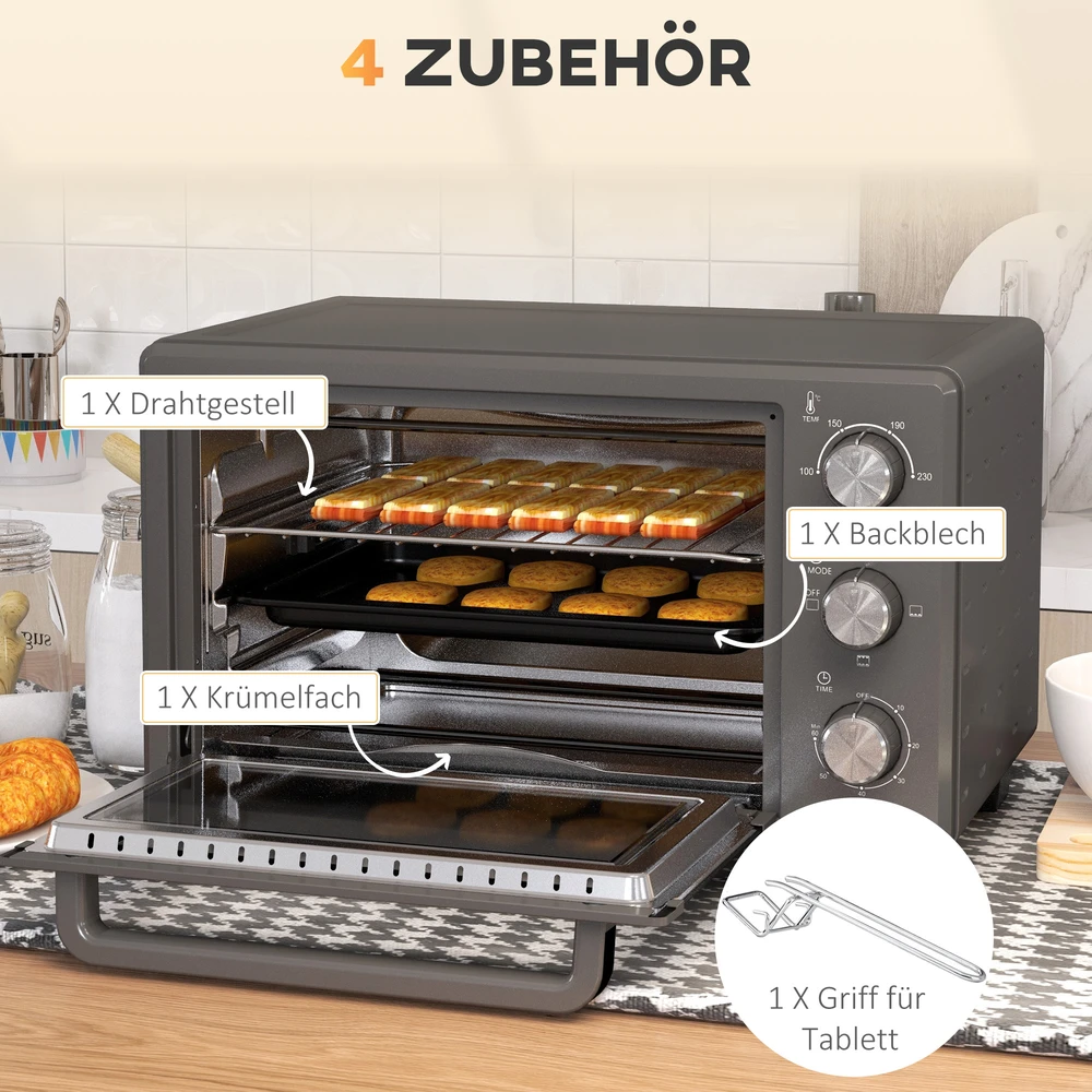 Elektrinė krosnelė Aosom Mini orkaitė, 21 l, 1400 W, pilka, nerūdijančio plieno