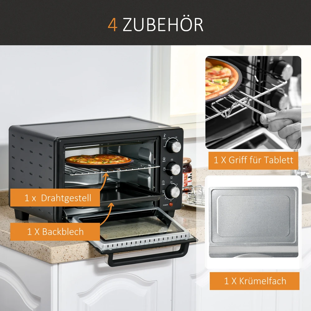 Elektrinė krosnelė Aosom Mini orkaitė, 21 l, juoda, nerūdijantis plienas