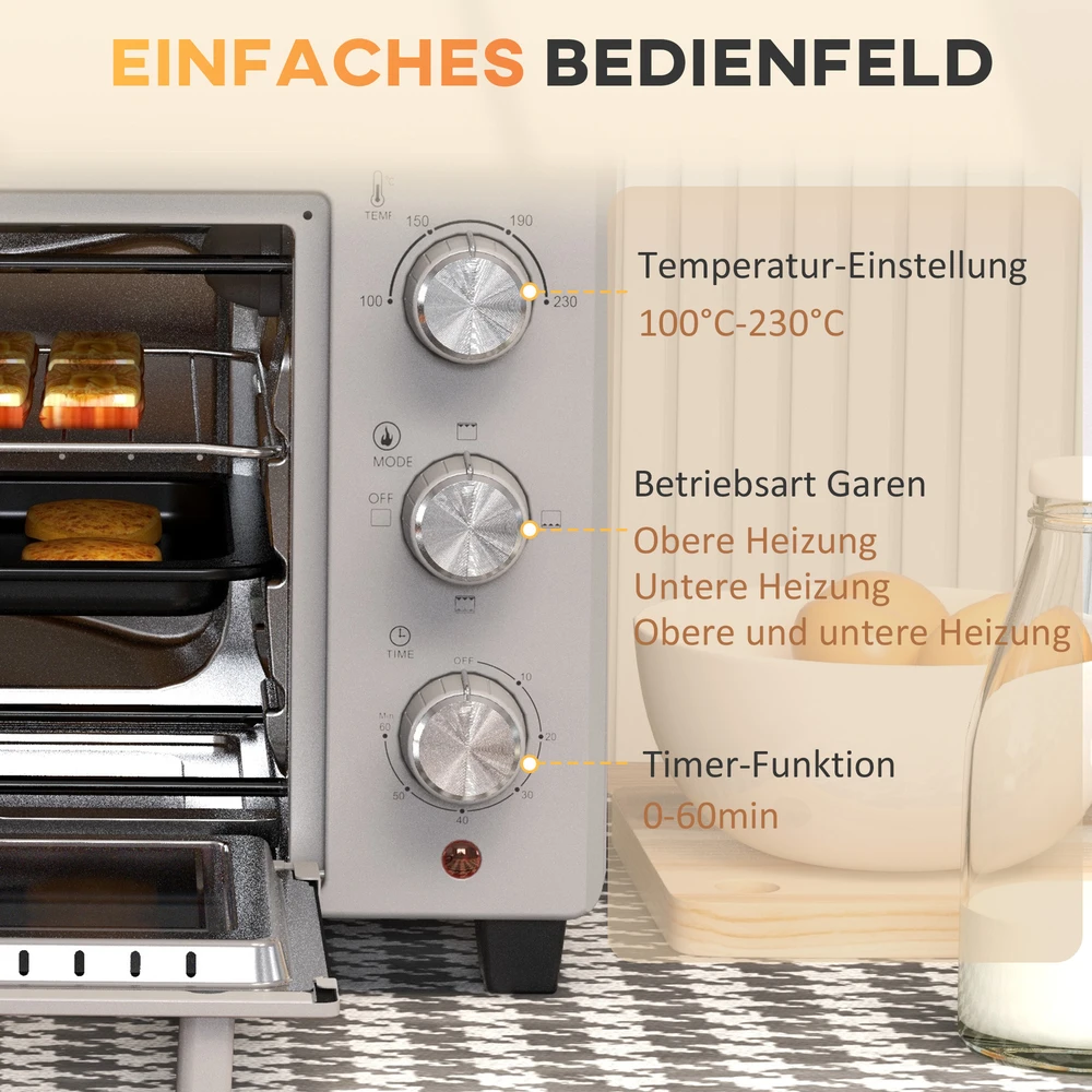 Elektrinė krosnelė Aosom Mini orkaitė, 21 l, sidabrinė, nerūdijantis plienas, 100-230 °C