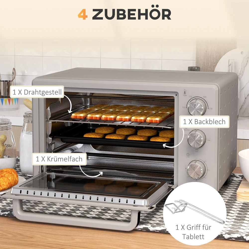 Elektrinė krosnelė Aosom Mini orkaitė, 21 l, sidabrinė, nerūdijantis plienas, 100-230 °C
