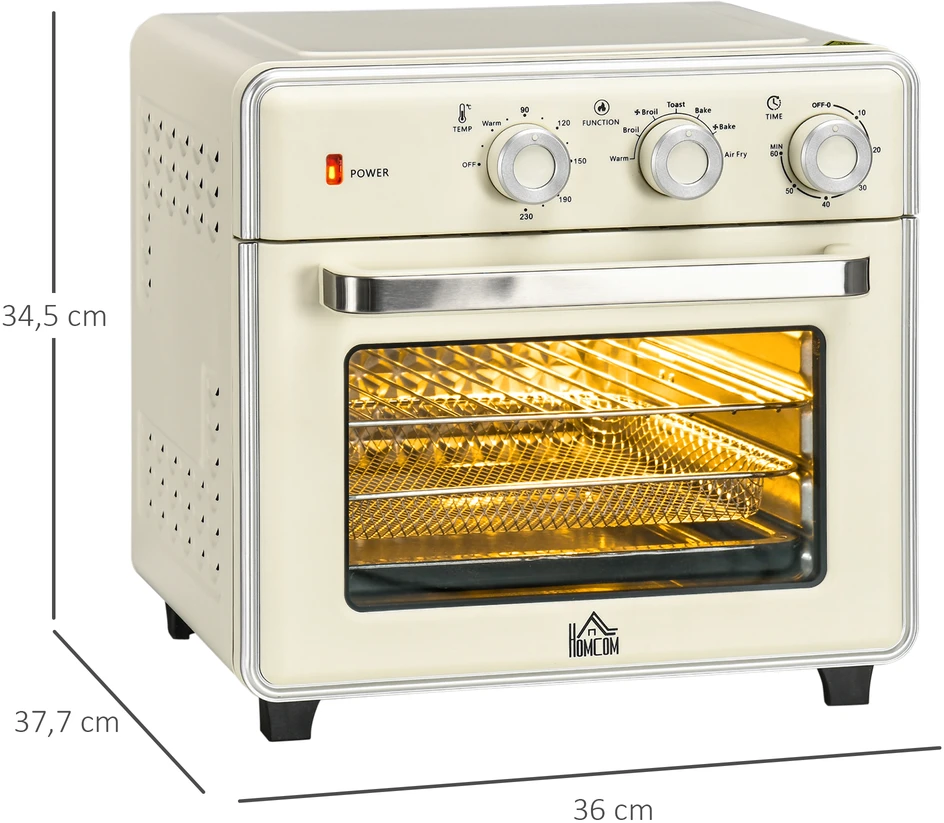 Elektrinė krosnelė Aosom Mini orkaitė 5 viename, 20 l, 1400 W, kreminė balta, sidabrinė