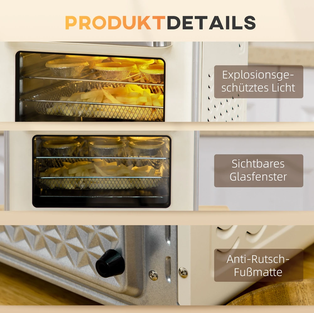 Elektrinė krosnelė Aosom Mini orkaitė 5 viename, 20 l, 1400 W, kreminė balta, sidabrinė