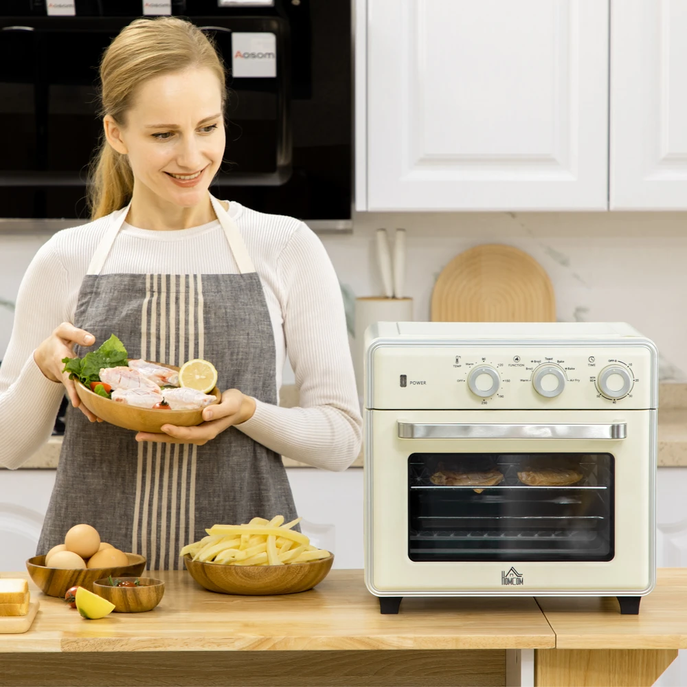 Elektrinė krosnelė Aosom Mini orkaitė 5 viename, 20 l, 1400 W, kreminė balta, sidabrinė