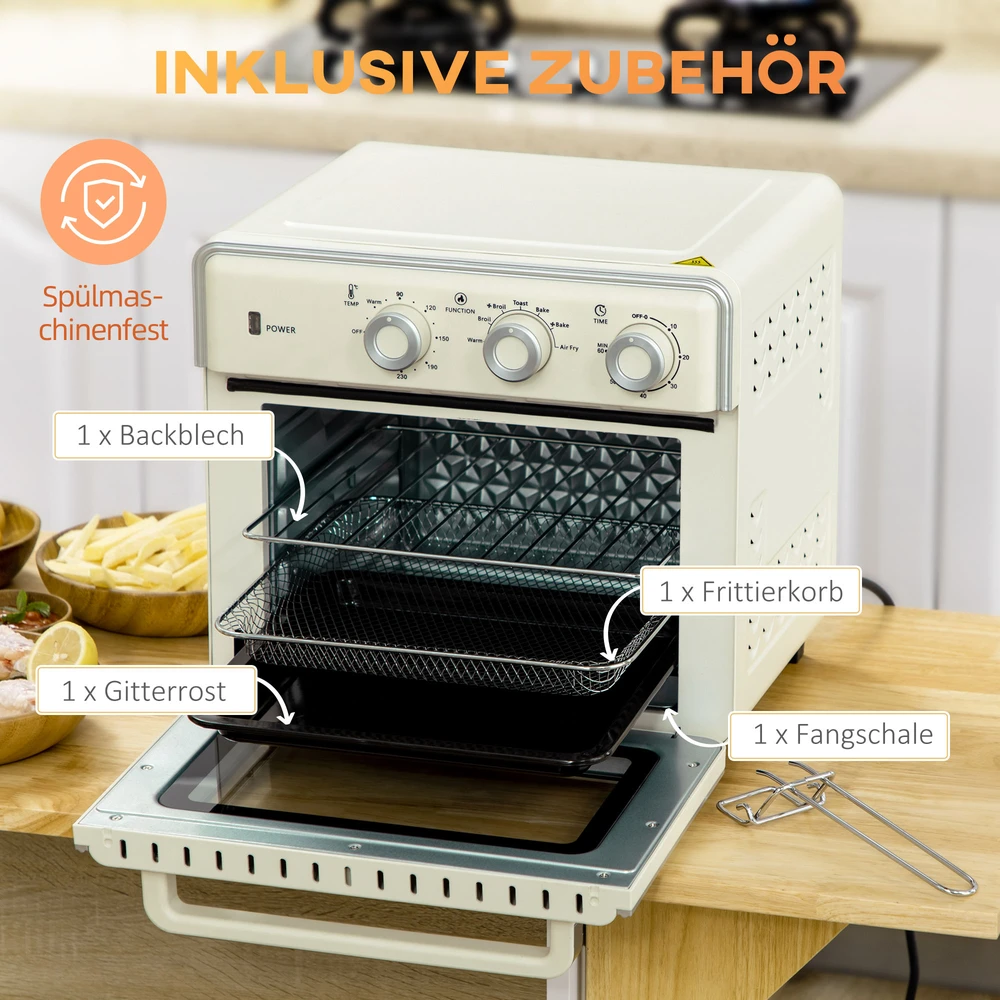 Elektrinė krosnelė Aosom Mini orkaitė 5 viename, 20 l, 1400 W, kreminė balta, sidabrinė