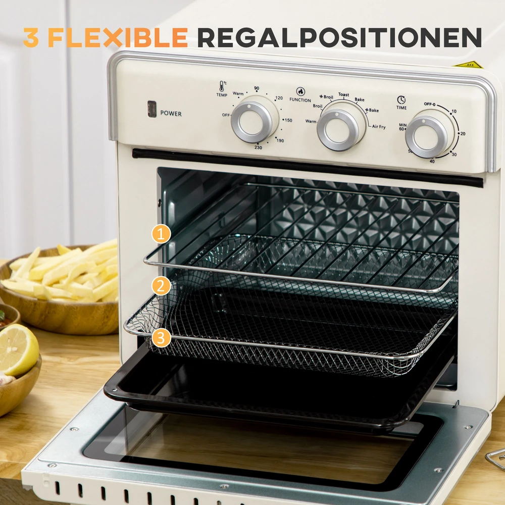 Elektrinė krosnelė Aosom Mini orkaitė 5 viename, 20 l, 1400 W, kreminė balta, sidabrinė