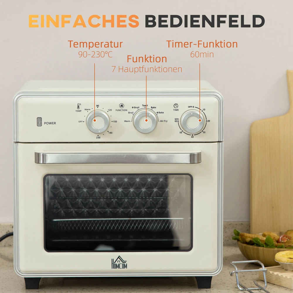Elektrinė krosnelė Aosom Mini orkaitė 5 viename, 20 l, 1400 W, kreminė balta, sidabrinė