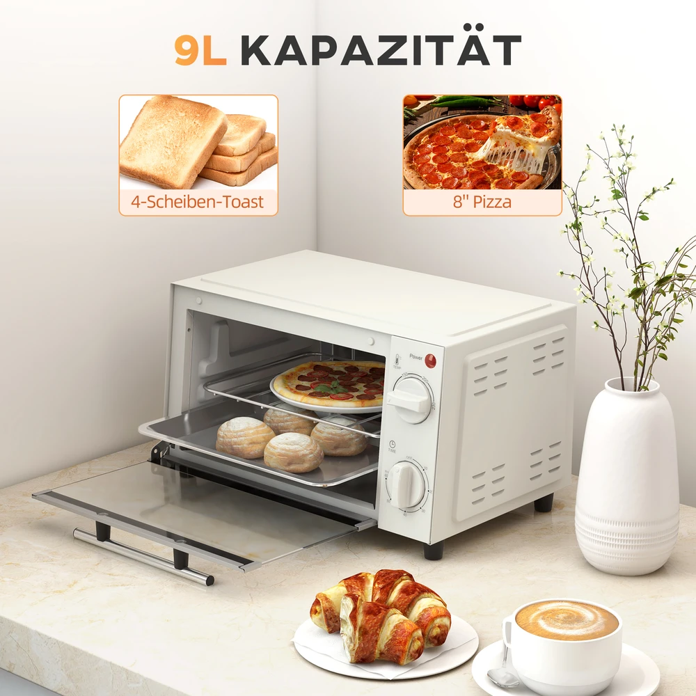 Elektrinė krosnelė Aosom Mini orkaitė, 9 l, kreminė balta, nerūdijantis plienas