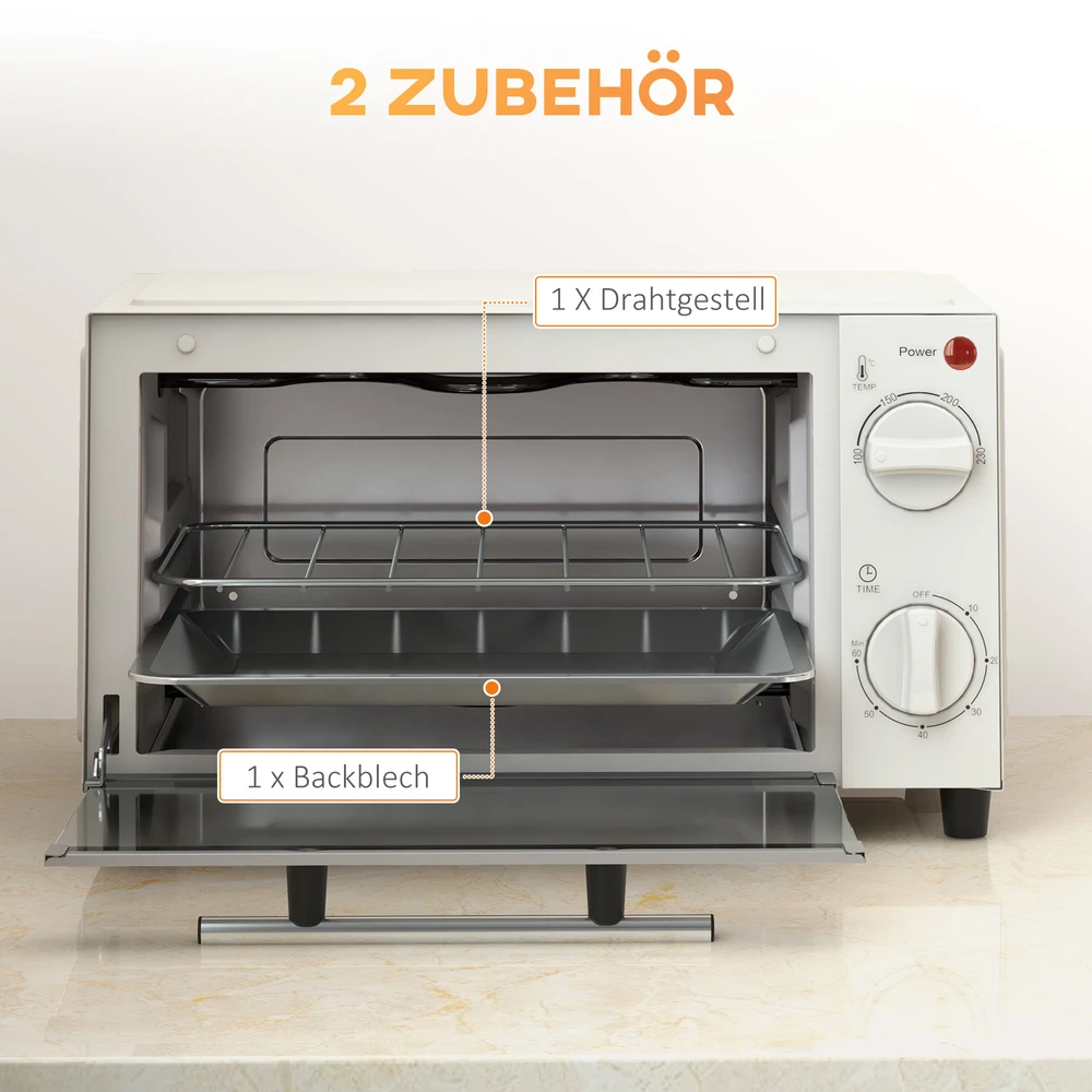 Elektrinė krosnelė Aosom Mini orkaitė, 9 l, kreminė balta, nerūdijantis plienas