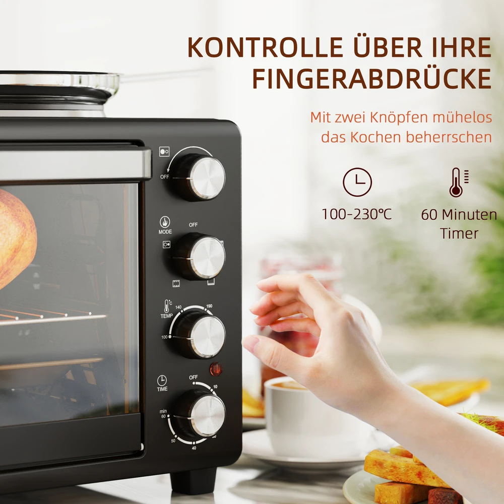 Elektrinė krosnelė Aosom Mini orkaitė su kaitlentėmis, 28 L, juoda, 2600 W