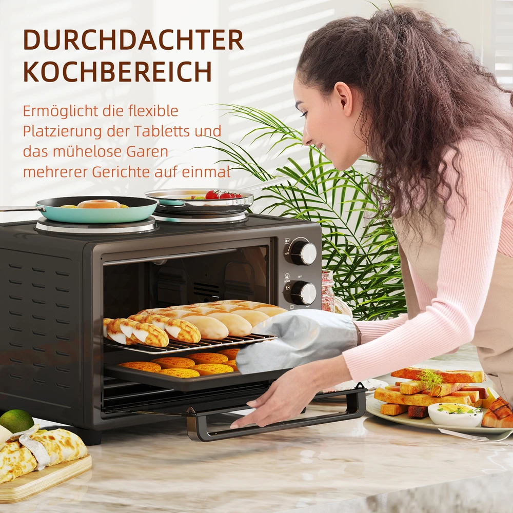 Elektrinė krosnelė Aosom Mini orkaitė su kaitlentėmis, 28 L, juoda, 2600 W