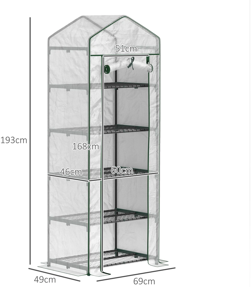 Aosom Mini šiltnamis gėlėms ar daržovėms, plienas, plastikas, baltas, 69 x 49 x 193 cm