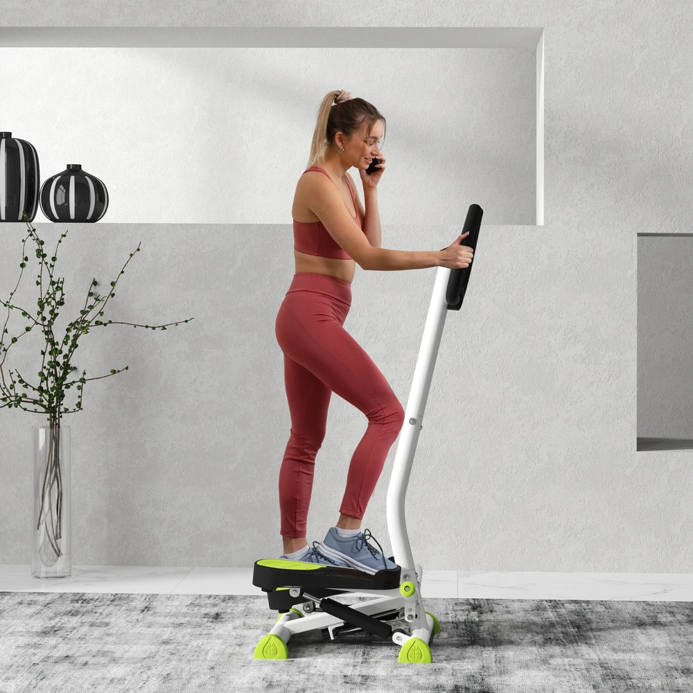 Aosom Mini stepperis, LCD monitorius, neslystantys pedalai, plienas ir ABS, 55 x 44 x 108 cm, žalia + juoda