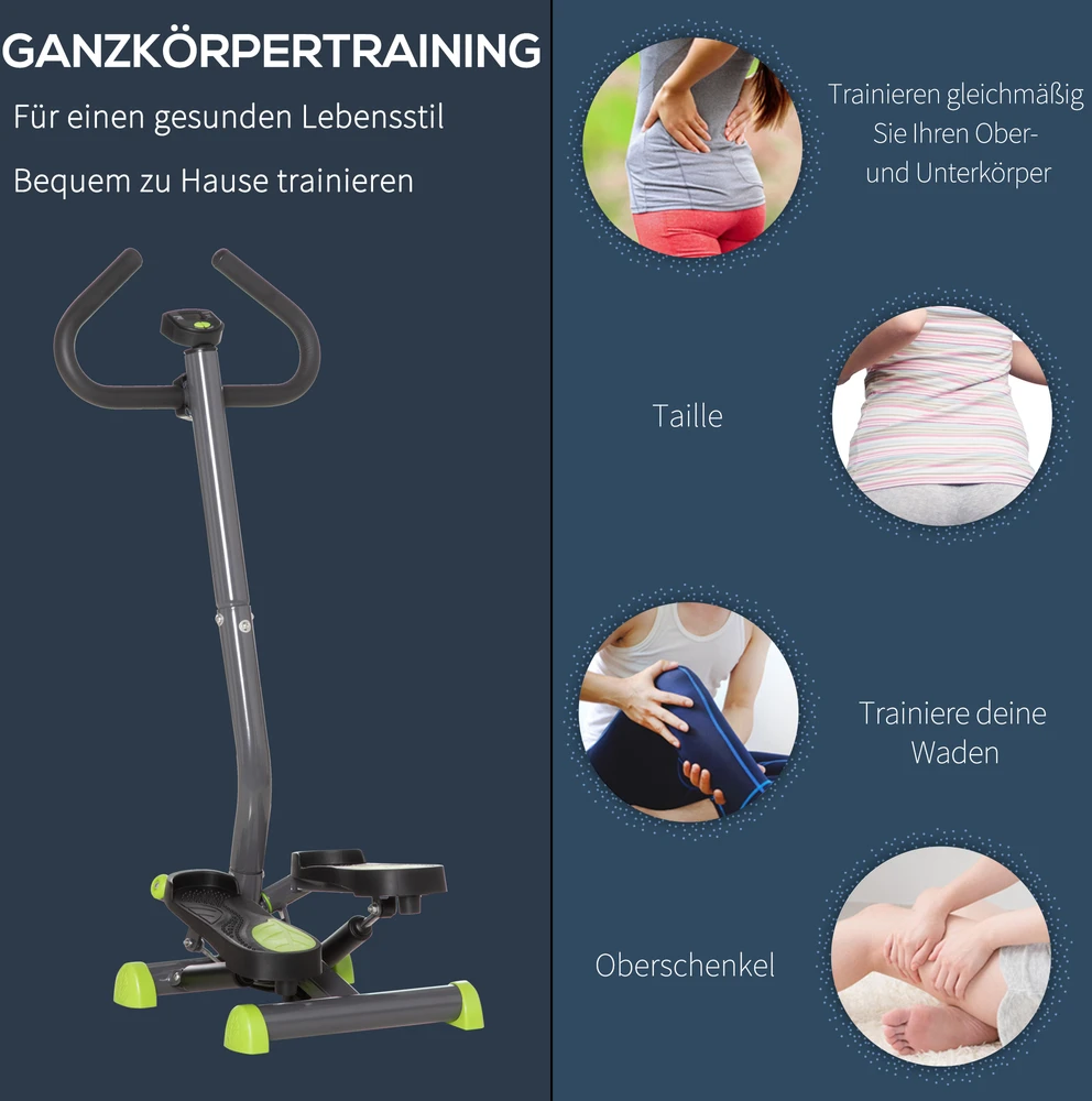 Aosom Mini stepperis su LCD monitoriumi, 55 x 44 x 108 cm, plienas, pilka / žalia / juoda