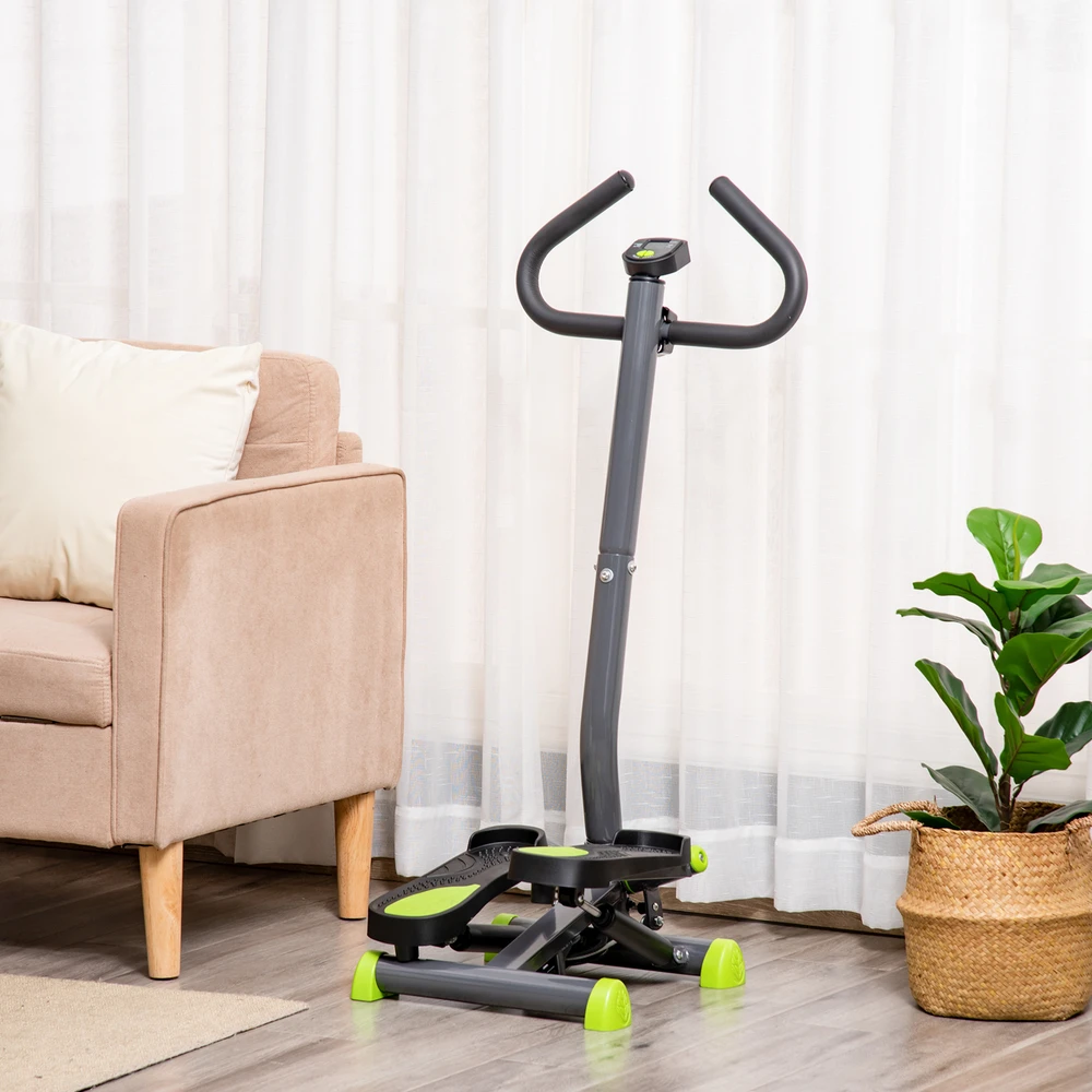 Aosom Mini stepperis su LCD monitoriumi, 55 x 44 x 108 cm, plienas, pilka / žalia / juoda