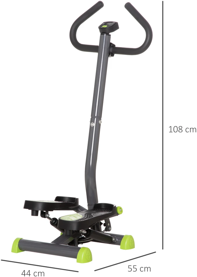 Aosom Mini stepperis su LCD monitoriumi, 55 x 44 x 108 cm, plienas, pilka / žalia / juoda