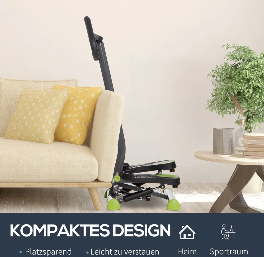 Aosom Mini stepperis su LCD monitoriumi, 55 x 44 x 108 cm, plienas, pilka / žalia / juoda