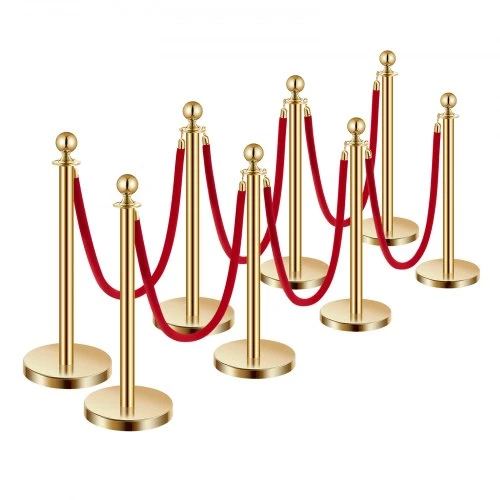 VEVOR Minios valdymo stulpelių rinkinys, 8 vnt., auksinis, su 6 raudonomis aksominėmis virvėmis, 89 cm