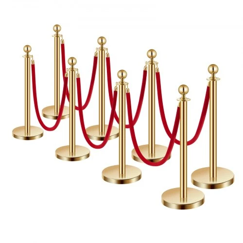 VEVOR Minios valdymo stulpelių rinkinys, 8 vnt., auksinis, su 6 raudonomis aksominėmis virvėmis, 89 cm