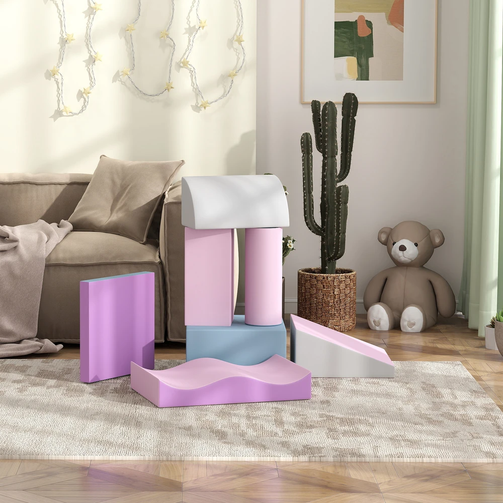 Aosom Minkštų putplasčio kaladėlių rinkinys vaikams, 7 vnt., dirbtinė oda, margas, 1-3 m.