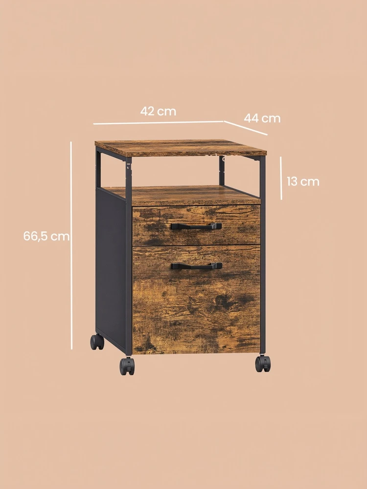 Songmics Mobili dokumentų spintelė su 2 stalčiais, 41 x 45 x 66 cm, plieno rėmas, ruda-juoda