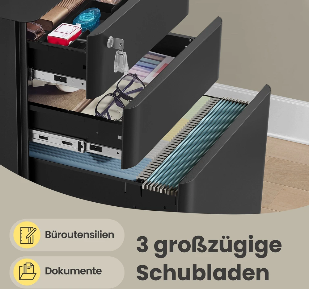 Songmics Mobili dokumentų spintelė su ratukais, 50 x 39 x 59 cm, plienas ir PP plastikas, juoda