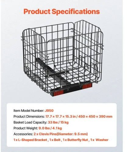VEVOR Mobiliojo paspirtuko galinis krepšys J950, metalinis vielinis, sulankstomas, 45 x 45 x 39 cm