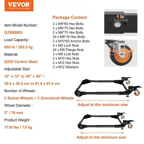 VEVOR Mobilus pagrindas, reguliuojamas 30 x 30-91 x 91 cm, iki 295,5kg