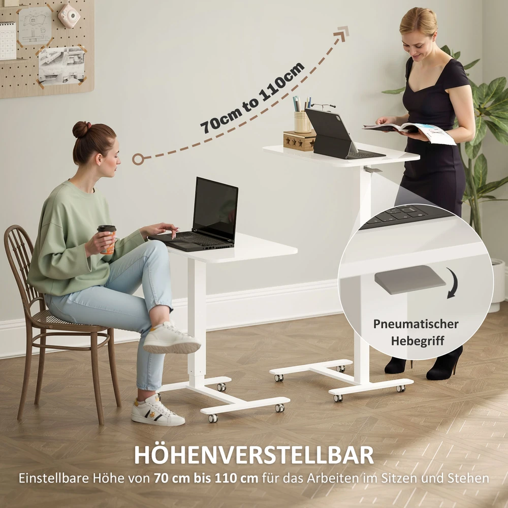 Koduva Mobilus reguliuojamo aukščio stalas su ratukais, 65 × 48 × 73–110 cm, baltas
