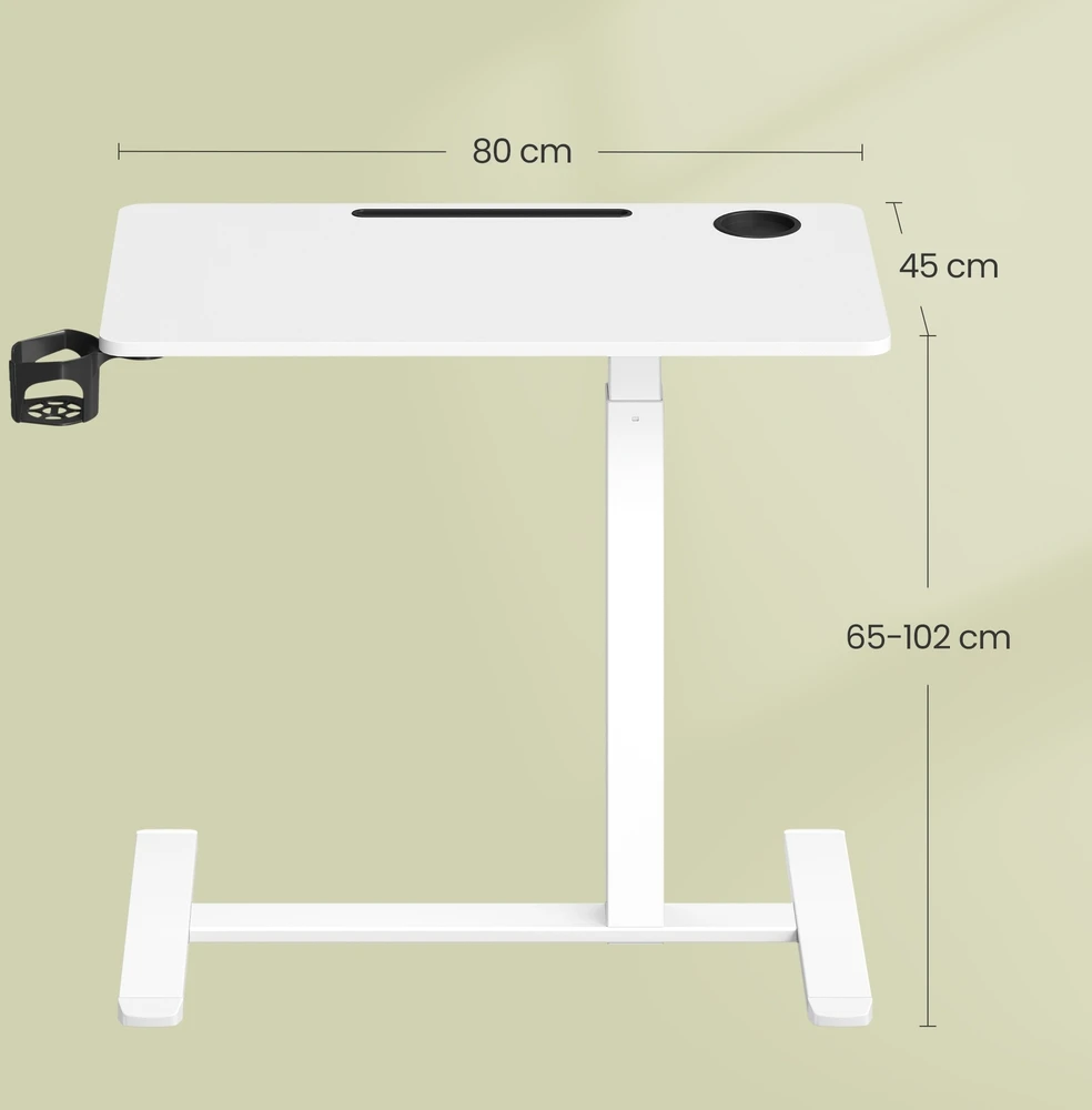 Songmics Mobilus reguliuojamo aukščio stalas su ratukais, baltas, 80 x 45 x 65-102 cm