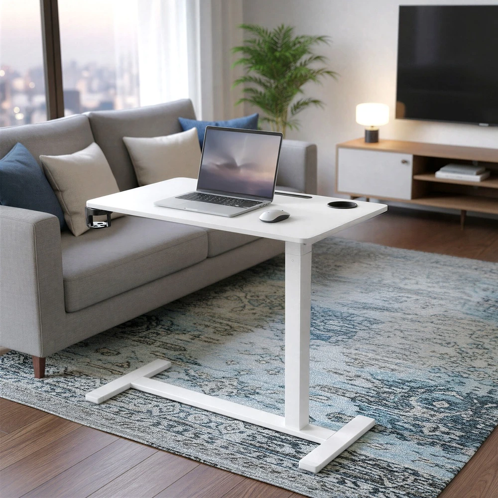 Songmics Mobilus reguliuojamo aukščio stalas su ratukais, baltas, 80 x 45 x 65-102 cm