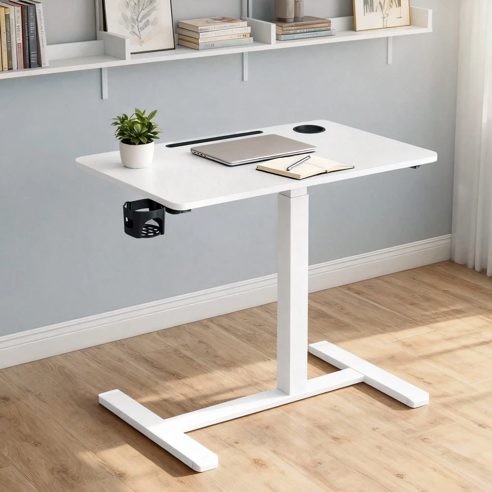 Songmics Mobilus reguliuojamo aukščio stalas su ratukais, baltas, 80 x 45 x 65-102 cm