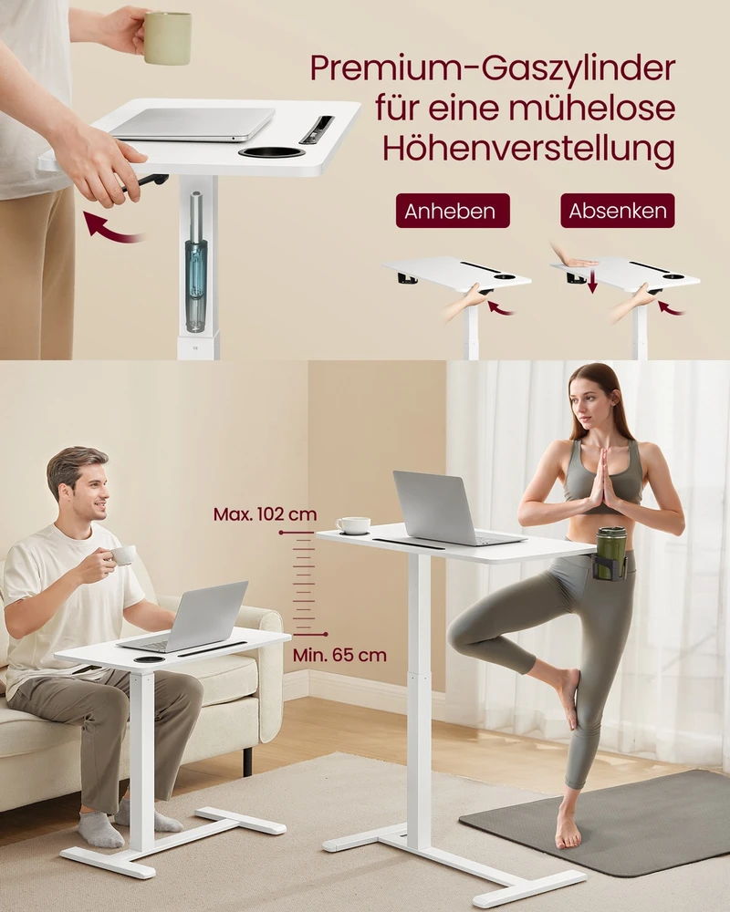 Koduva Mobilus šoninis staliukas su ratukais, 80 x 45 x 65–102 cm, baltas