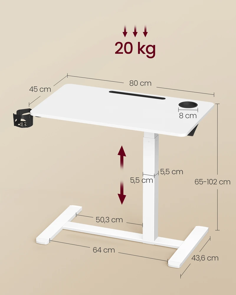 Koduva Mobilus šoninis staliukas su ratukais, 80 x 45 x 65–102 cm, baltas