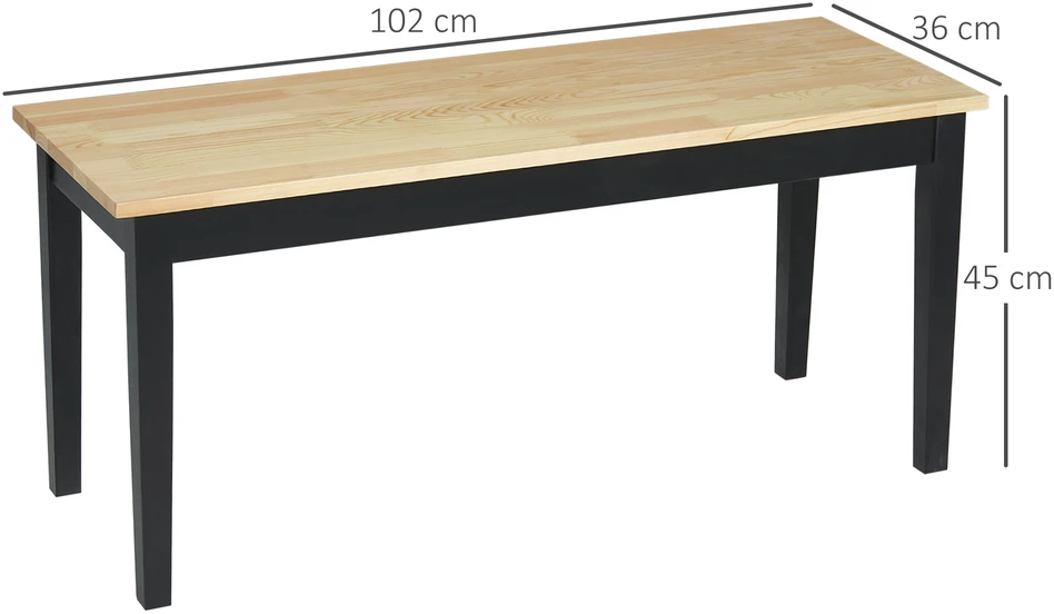Aosom Moderni suoliukas 2 asmenims, pušies mediena, natūrali ir juoda, 102 x 36 x 45 cm