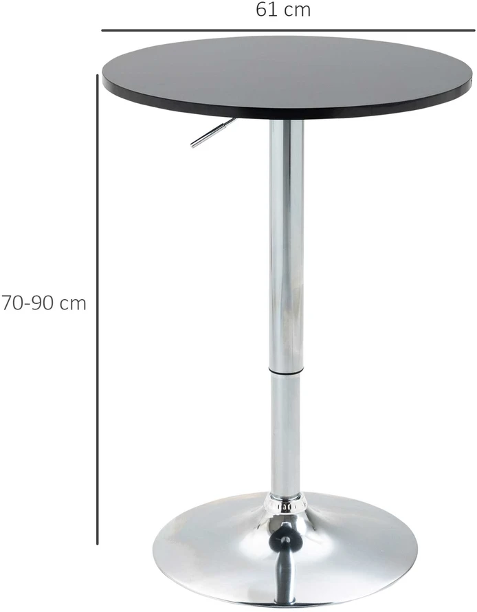 Aosom Modernus apvalus baro stalas, juodas, Ø61 cm, 70-90 cm