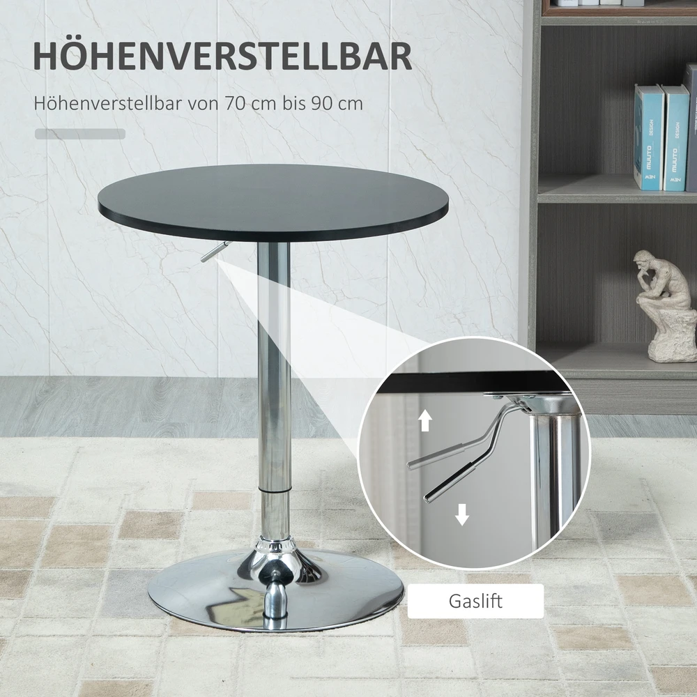Aosom Modernus apvalus baro stalas, juodas, Ø61 cm, 70-90 cm
