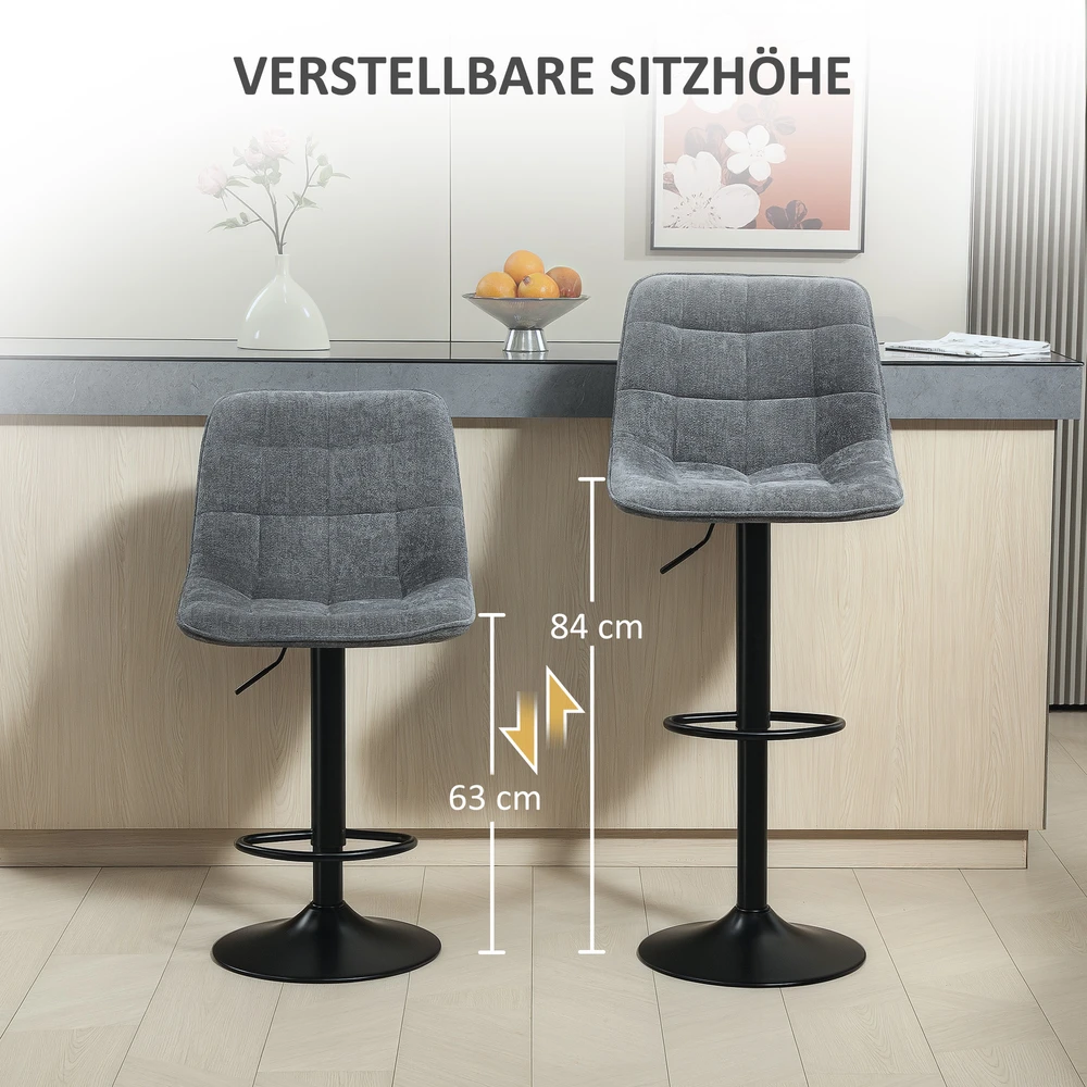 Aosom Modernūs baro krėslai, 2 vnt. rinkinys, su atlošu, tamsiai pilki, 93,5-115,5 cm