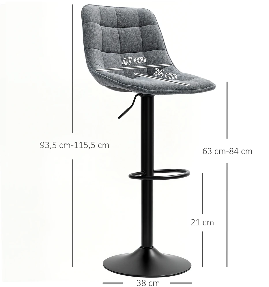 Aosom Modernūs baro krėslai, 2 vnt. rinkinys, su atlošu, tamsiai pilki, 93,5-115,5 cm