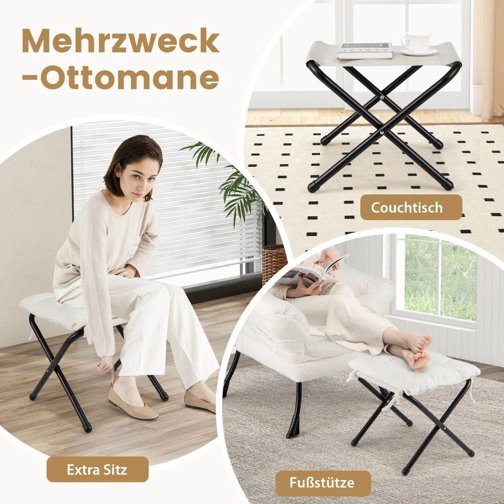 Promotion Modernus fotelis su sulankstomu pakoja ir pagalve - smėlio