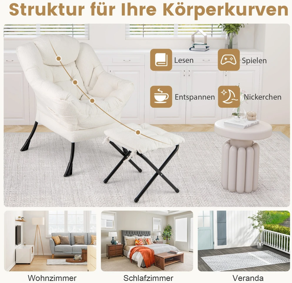 Promotion Modernus fotelis su sulankstomu pakoja ir pagalve - smėlio