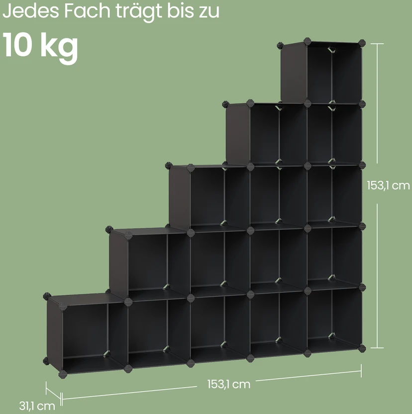 Koduva Modulinė batų lentyna su 16 kubų, su durimis, juoda, 123 x 31 x 123 cm