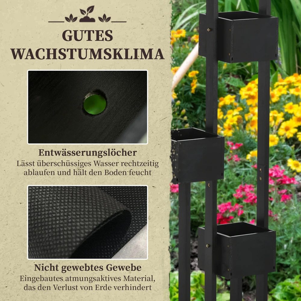 Aosom Modulinė gėlių lovelių kombinacija su stovu, juoda, 90 x 45 x 170 cm