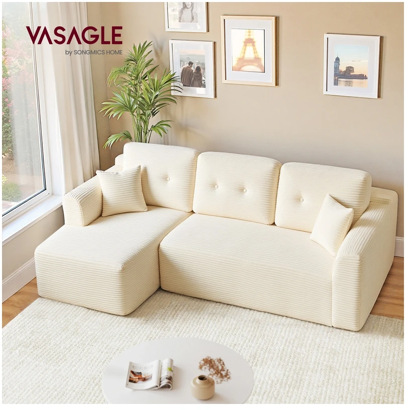 Koduva Modulinė kampinė sofa, 244 cm pločio, su šezlongu kairėje, kreminės baltos spalvos