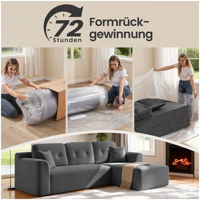 Koduva Modulinė kampinė sofa, 244 cm pločio, su didele dešine šezlongo dalimi, pilkai mėlyna