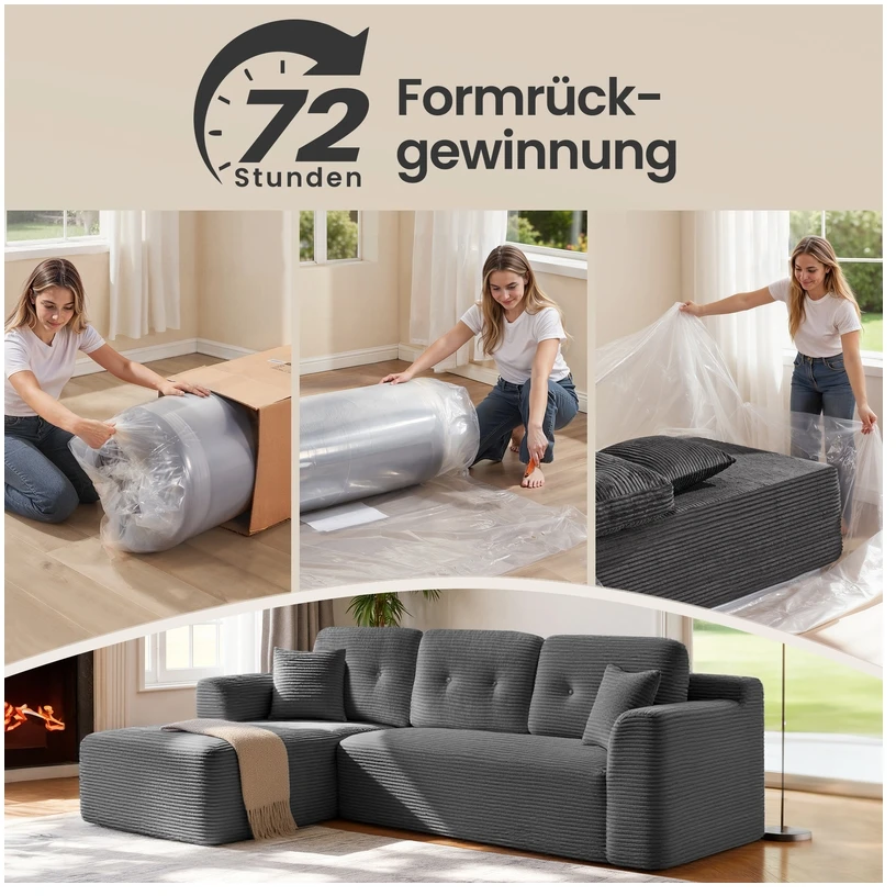 Koduva Modulinė kampinė sofa, 244 cm pločio, su kaire šezlongo dalimi, skalūno pilka
